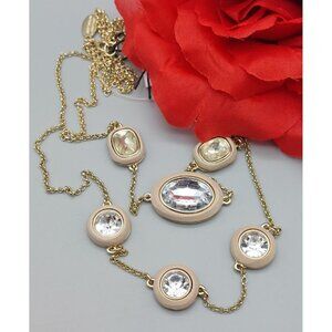 New Ann Taylor Collar Necklace Gold Tone Crystals Stations Bib Collar 20" NWT